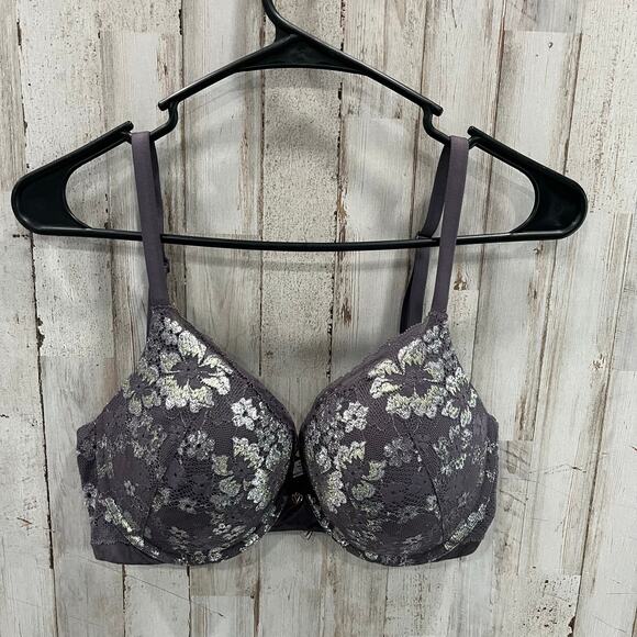 Victorias Secret Body By Victoria Perfect Shape Bra Purple Floral Lace 32DDD - Picture 1 of 4